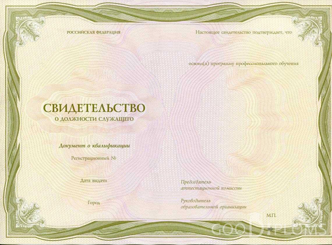 Свидетельство о Должности Служащего период выдачи 1999-2020 -  Житомир